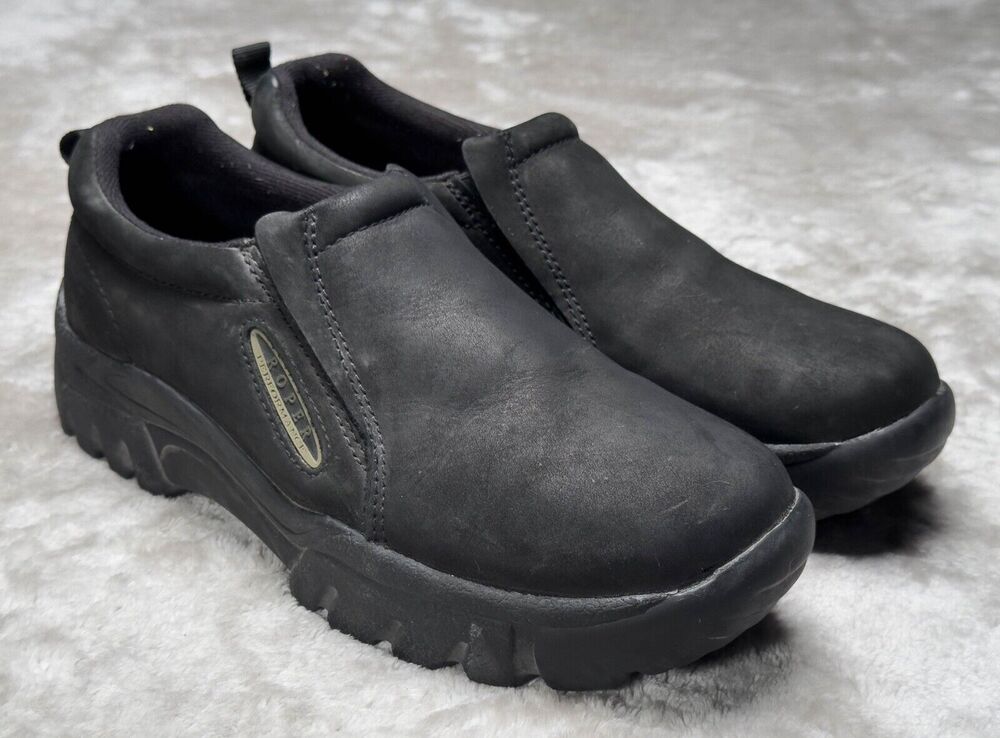 Roper Performance Black Leather Slip On Work Safety Shoes Mens Size 9